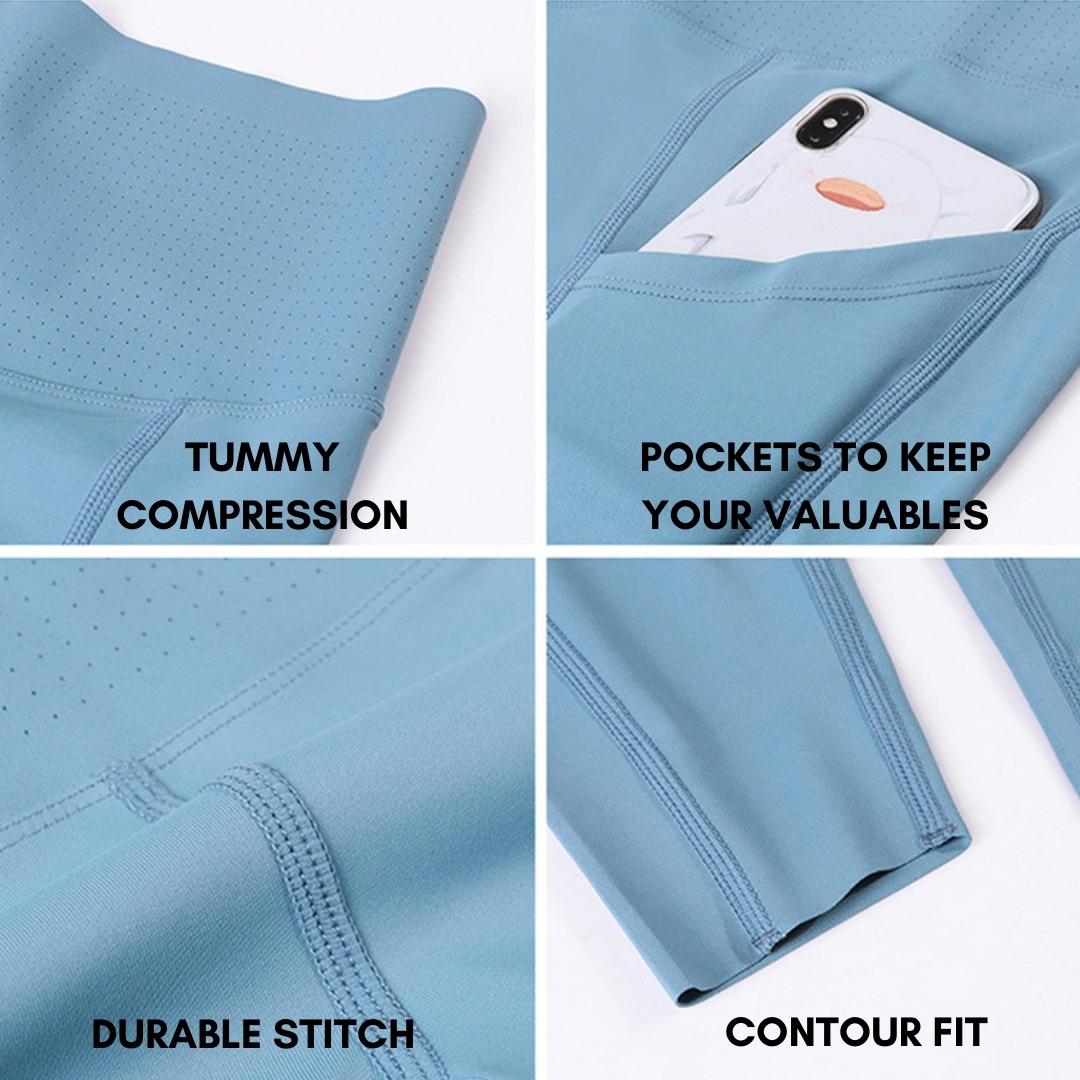 Bunny Soft Breathable Leggings with PocketsXY-S5-Black-SOmega Walk