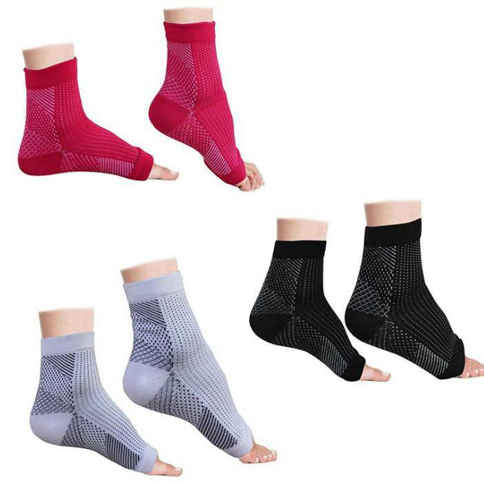 Compression Foot Sleeves - Open Toe Socks for Plantar Fasciitis and Arch Pain - Omega Walk - Angel S black