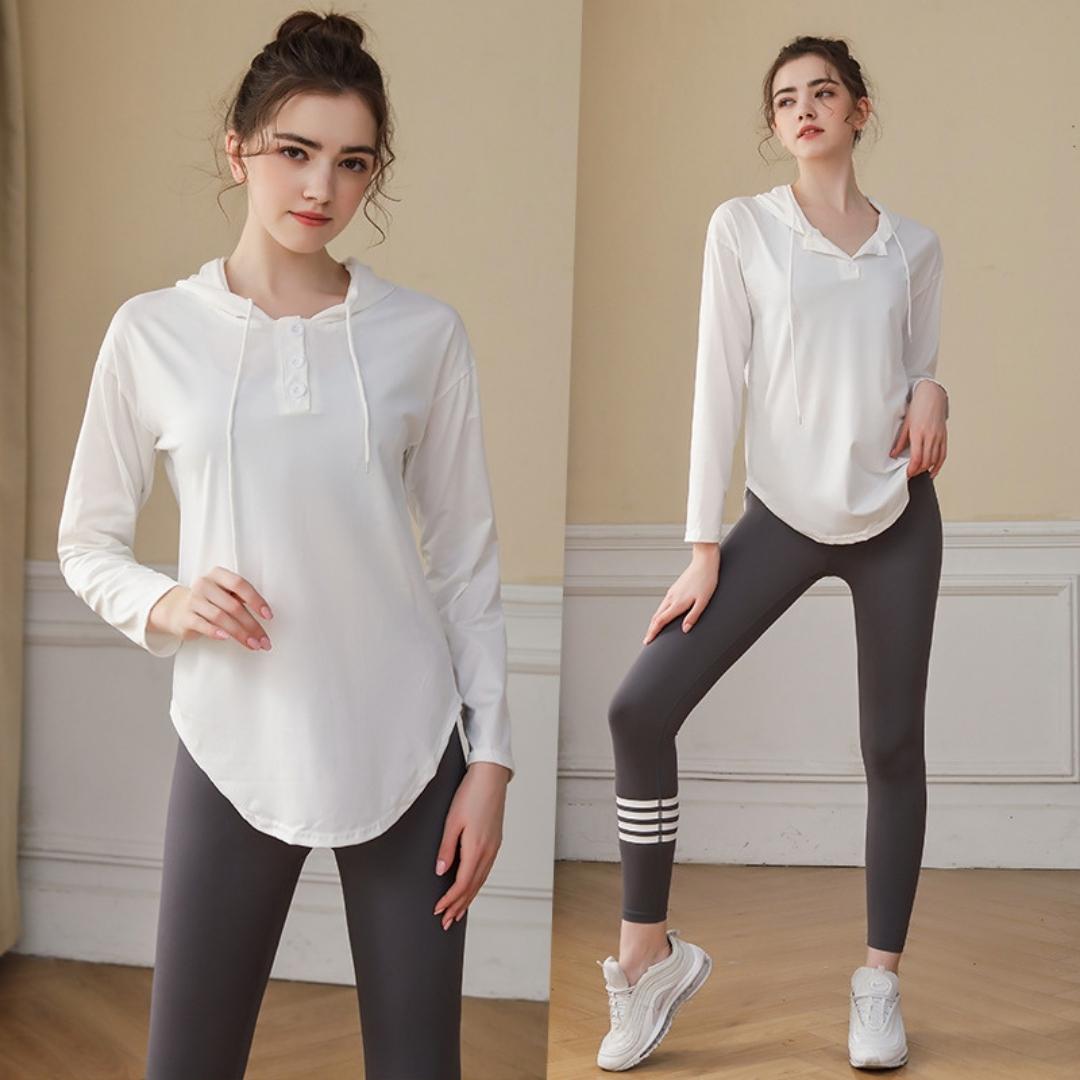 Fit Bliss Activewear Set for WomenYG-LSM012-White-Gray-SOmega Walk