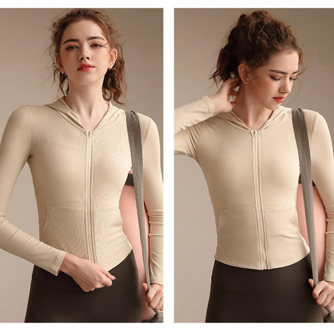 Slim Fit Track Jacket For WomenYG-LSM002-Beige-SOmega Walk