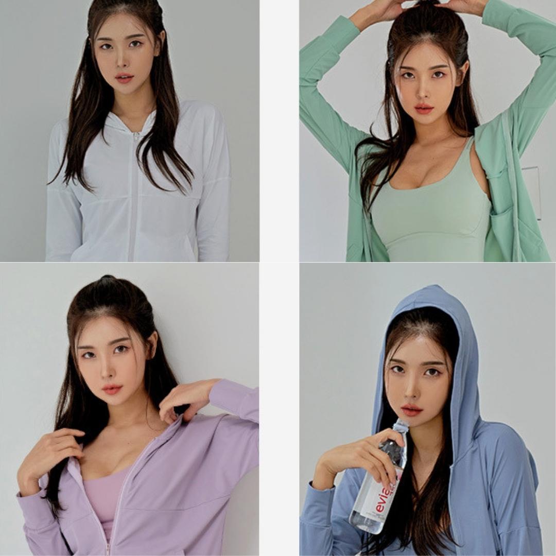 Women's Hooded Workout JacketYG-LSM001-Grey-Blue-SOmega Walk