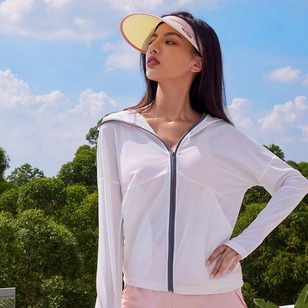 Women's UV Protection Full-zip Workout JacketYG-LSM008-White-SOmega Walk