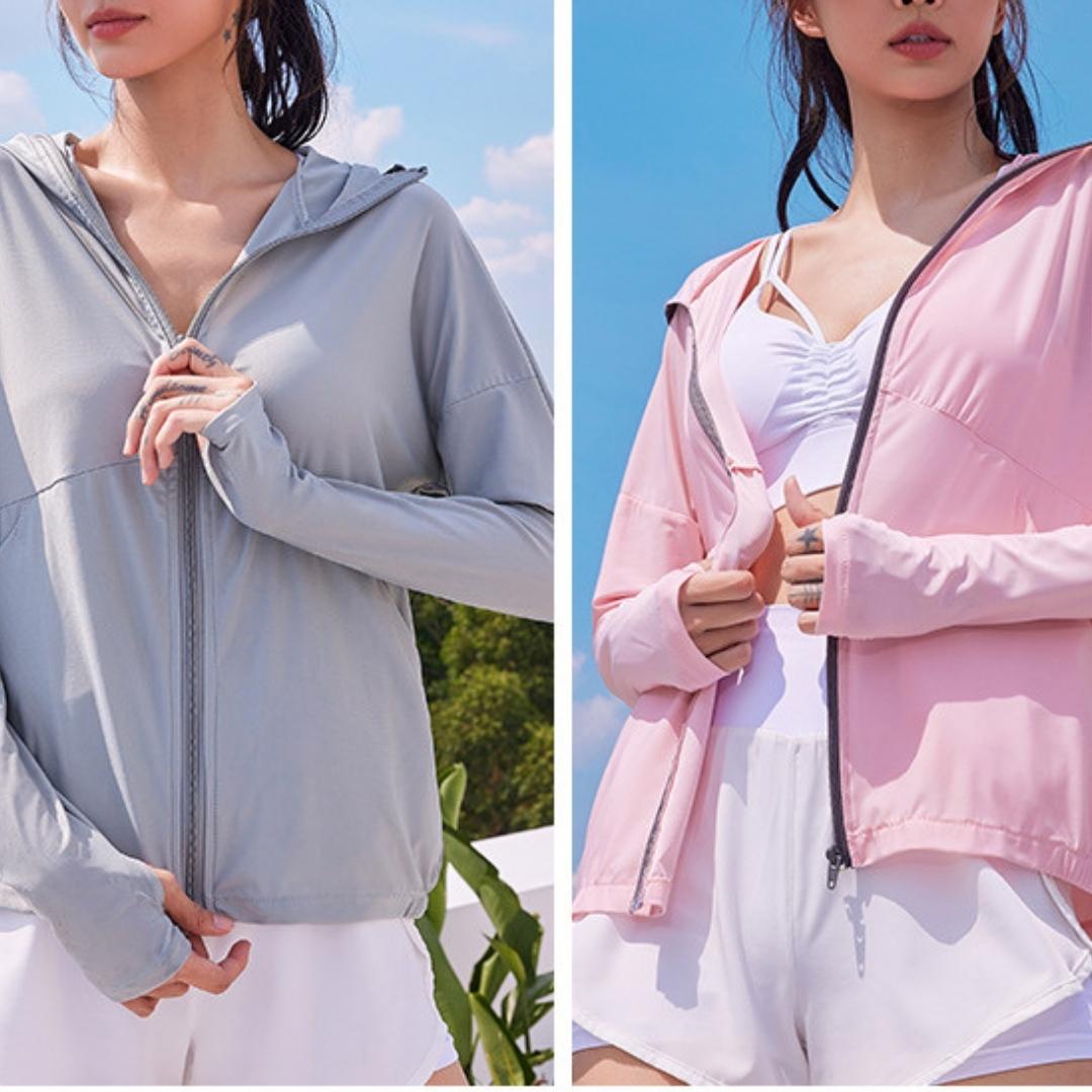 Women's UV Protection Full-zip Workout JacketYG-LSM008-White-SOmega Walk