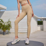 Butt Lifting High-Waisted Leggings with PocketsYG-LSM005-Beige-SOmega Walk
