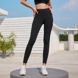 Butt Lifting High-Waisted Leggings with PocketsYG-LSM005-Black-SOmega Walk