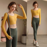 Omega Walk Women's Crop Workout Top and Trousers SetYG-LSM010-Yellow-Dark-Green-SOmega Walk