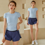 Omega Walk Women's Workout Shorts and Top SetYG-LSM014-Light-Blue-Dark-Blue-SOmega Walk