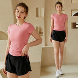 Omega Walk Women's Workout Shorts and Top SetYG-LSM014-Pink-Black-SOmega Walk