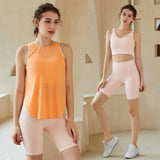 Quick Drying 3 piece Workout Clothing Set with TightsYG-LSM015-Orange-Pink-SOmega Walk