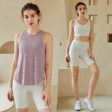 Quick Drying 3 piece Workout Clothing Set with TightsYG-LSM015-Lavendar-Off-White-SOmega Walk