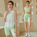 Quick Drying 3 piece Workout Clothing Set with TightsYG-LSM015-White-Flourescent-Green-SOmega Walk