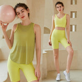 Quick Drying 3 piece Workout Clothing Set with TightsYG-LSM015-Army-Green-Lemon-Yellow-SOmega Walk