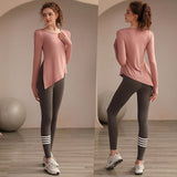 Stylish Silhouette Women's Workout Top and Tights SetYG-LSM013-Pink-Grey-SOmega Walk