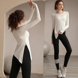 Stylish Silhouette Women's Workout Top and Tights SetYG-LSM013-White-Black-SOmega Walk